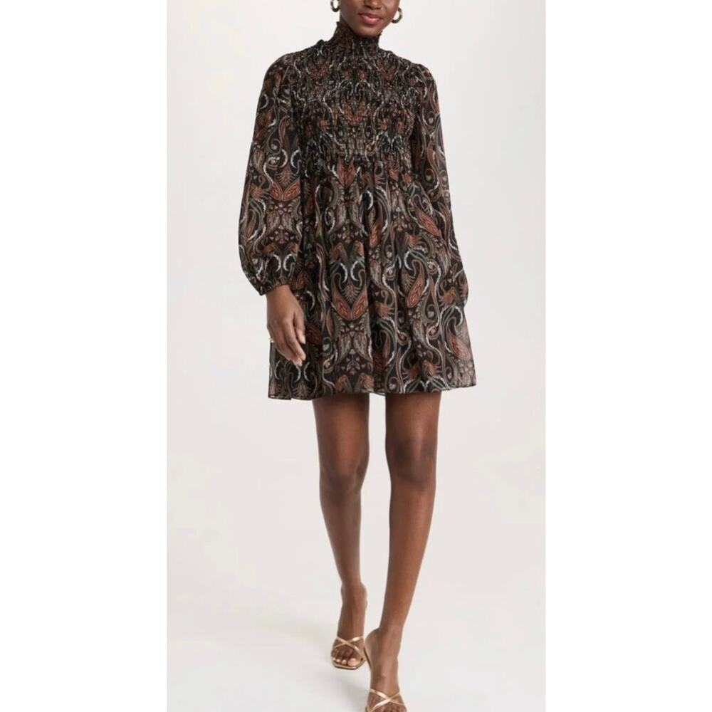 NWT Misa Los Angeles Black Paisley Print Jessa Long Sleeve Mini Dress Size S